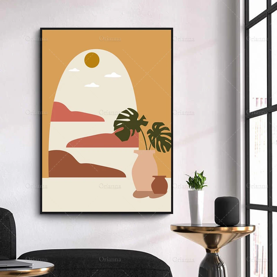 Desert Sunset Art, Abstract Sun Print, Abstract Botanical  able Wall Art Boho Home Decor, Minimalist Poster Women Gifts Modular