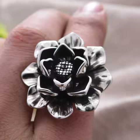 New Arrival Exaggerated Peony Flower Thai Silver Ladies Ring Jewelry For Women Party Gift Never Fade Hot Sell