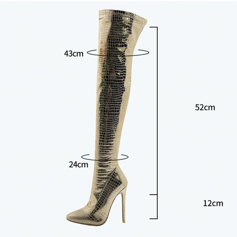 Sgesvier New Plus Size 30-48 Sexy Super High Heel Over The Knee Boots Women Silver Gold Nightclub Party Pole Dance Evening Shoes