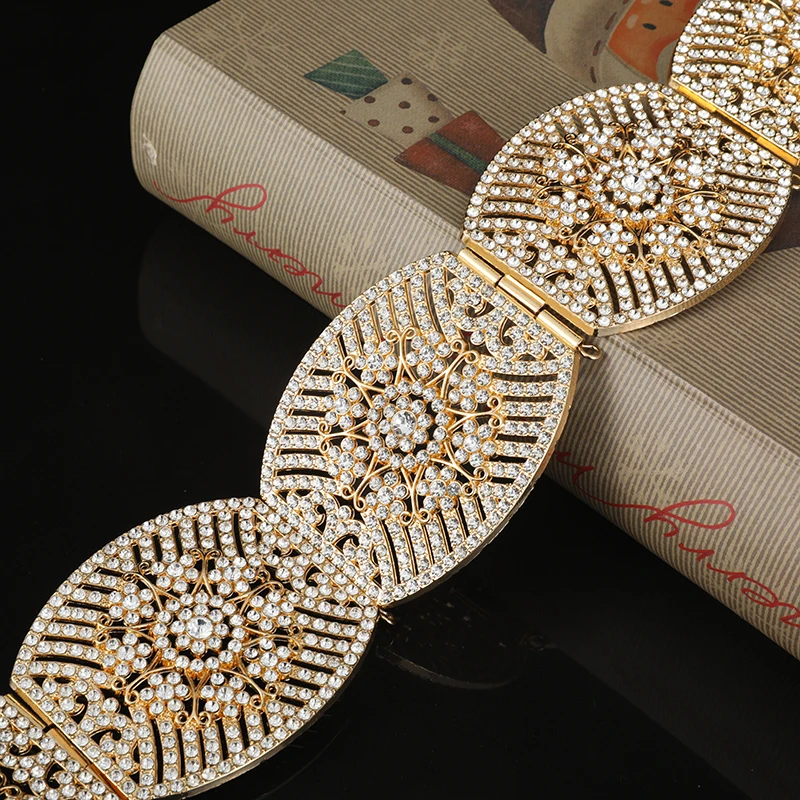 Ceinture de caftan en biscuits de style marocain pour mariée, ceinture de mariage en cristal complet, taille royale arabe dorée, JOR