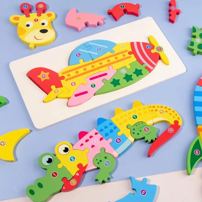 Cartone animato di grandi dimensioni animale 3D Puzzle di legno Puzzle per bambini Montessori assemblare educazione precoce Puzzle gioco giocattolo regalo per bambini