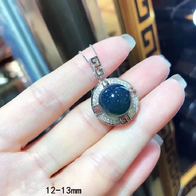 [Hot-selling blue amber pendant collection] 12_13mm Mexico Imported Raw Ore 3A Blue Amber Necklace Pendant Women's Jewelry