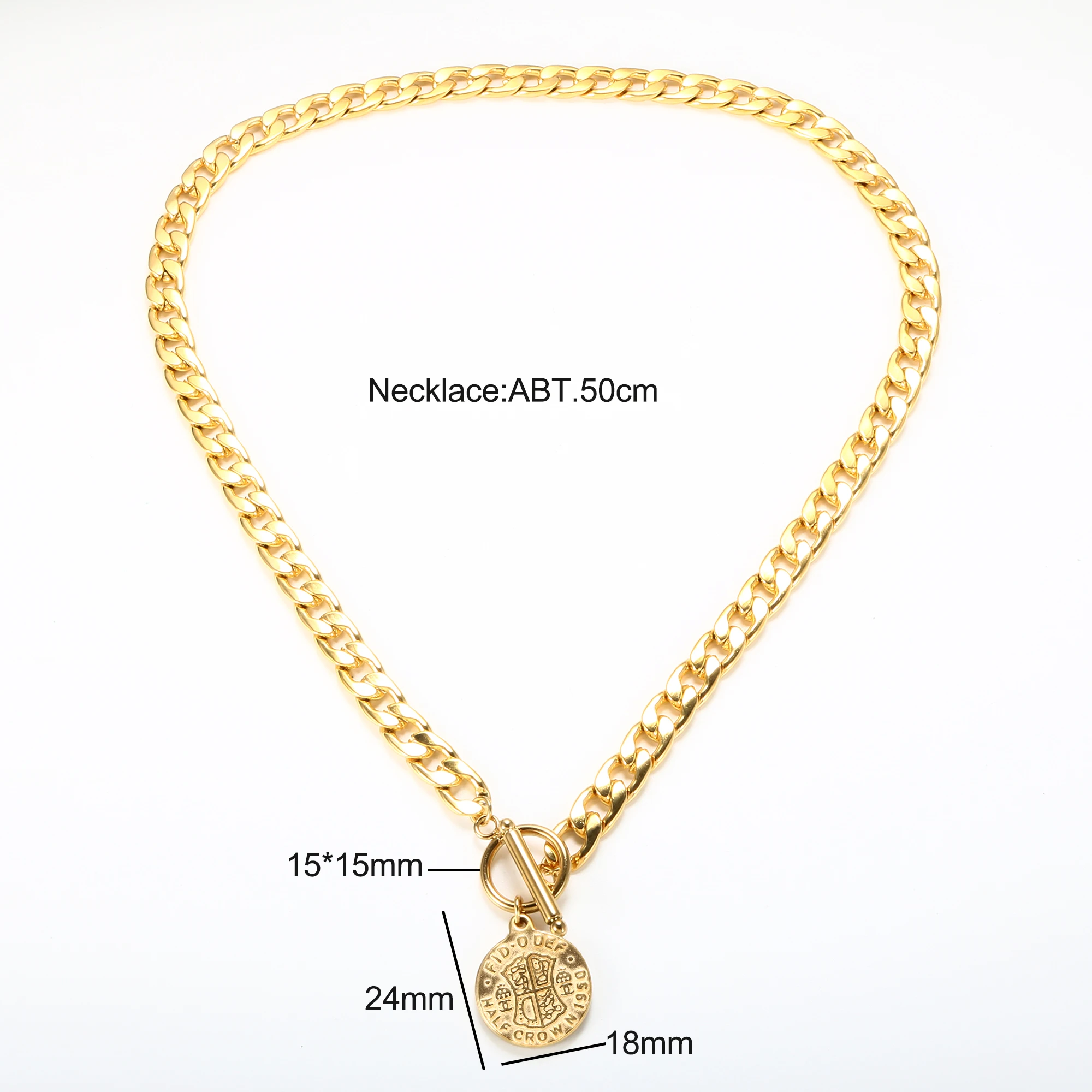 ZMFashion Vintage Punk Coin Chains Choker Necklace For Women Men Gothic Stainless Steel OT Buckle Portrait Chunky Chain Jewelry