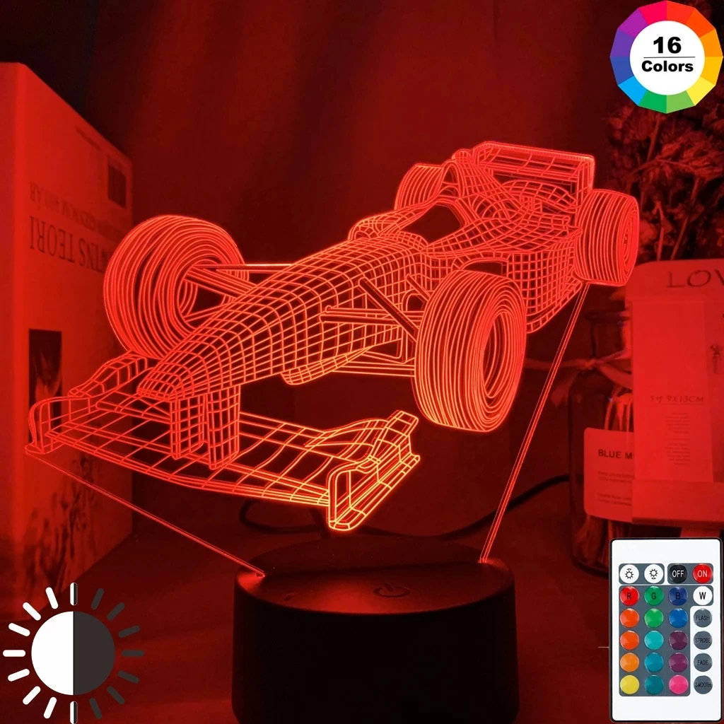 F1 Formula 1 Racing Car 3d Illusion Led Night Light for Child Bedroom Decorative Nightlight Unique Gift for Kids Room Desk Lamp