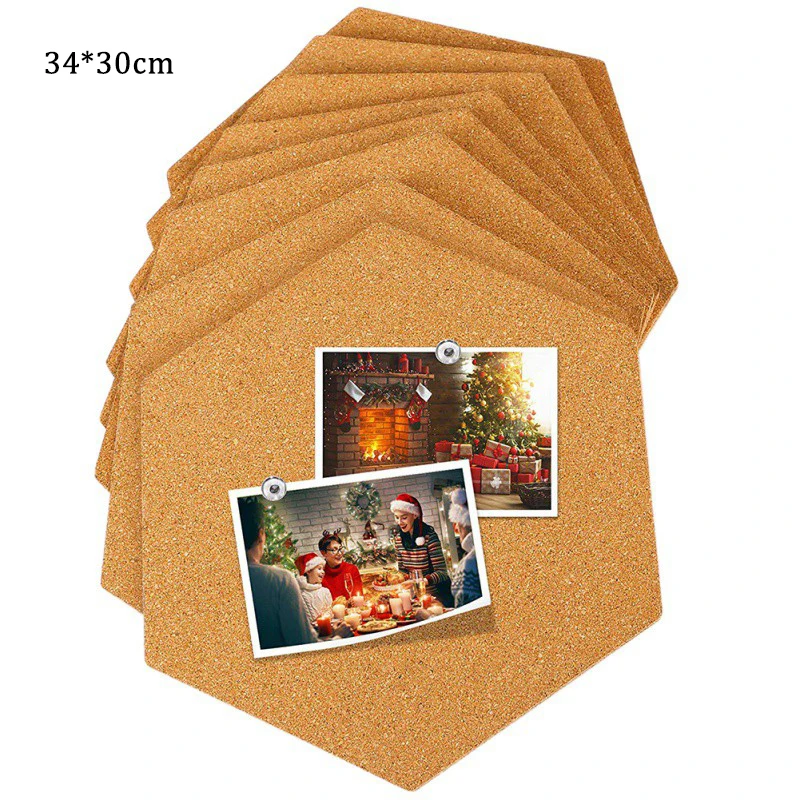 Cork Board Wooden Bulletin Memo Pin Board Photos Message Boards Wall Adhesive Hexagonal Round Stickers Home Decoration Board
