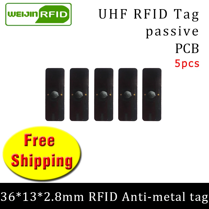 UHF RFID metal tag 915mhz 868mhz Alien Higgs3 EPC 5pcs free shipping 36*13*2.8mm small rectangle PCB smart passive RFID tags