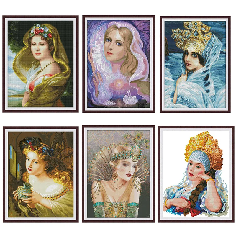 Beautiful princess oil painting portrait with pattern cross stitch kit 14CT11CT precision printing DIY needlework embroidery kit