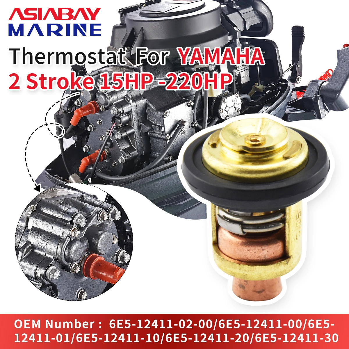 Thermostat For Yamaha Outboard Motor Engine 2 Stroke 15HP 25HP 30HP 40HP-220HP Boat Marine Engine Part 6E5-12411-00 6E5-12411-02