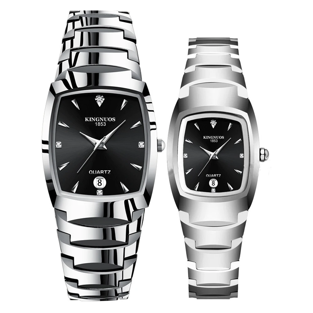 KINGNUOS Tungsten Steel Couple Watches for Lovers Fashion Fitable Quartz Wristwatches for Men and Women Pair Hours