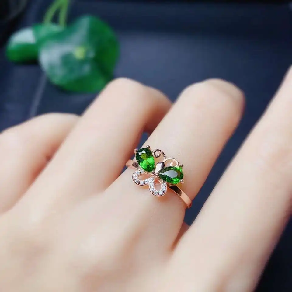KJJEAXCMY fine jewelry natural Diopside 925 sterling silver women gemstone ring support test noble