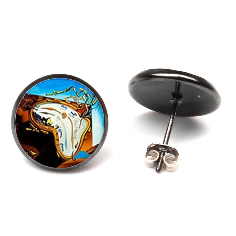 Salvador Dali Studs Earrings SalvadorDali Painting Ear Nail At the Moment of Explosion Earring Glass Cabochon