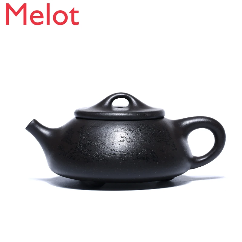 Yixing Purple Clay Teapot, Famous Pure Handmade Teapot, Household Tea Set Raw Ore Black Cinnabar Sand Shipiao Teapot Painted