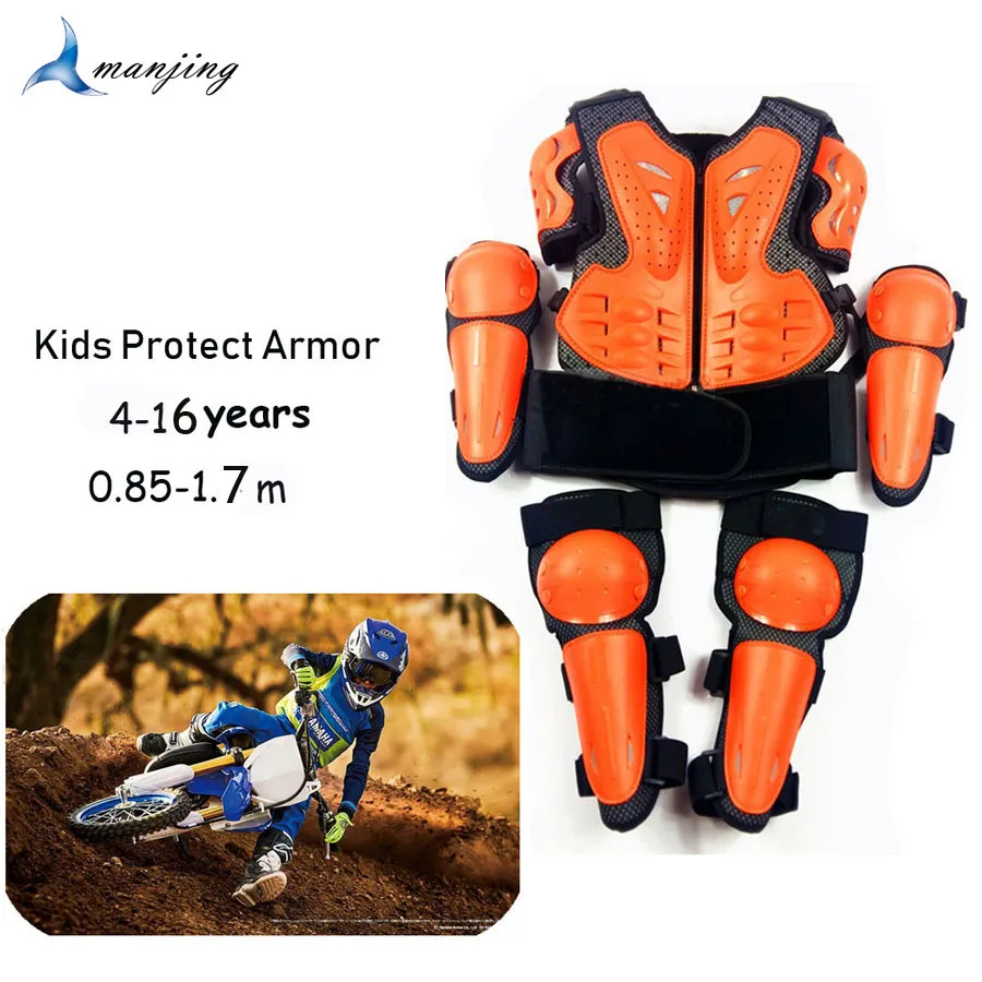 Chaleco de cuerpo para niños, armadura para Motocross, carreras todoterreno, Protector de patinaje sobre ruedas, pecho, columna vertebral, rodilla, Protector de codo