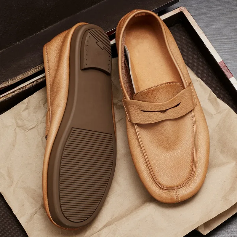 New Fashion Mens Comfortabele Slip Op Loafers Koeienhuid Echt Leer Mocassin Gommino Soft Flats Business Man Werk Rijden Schoenen