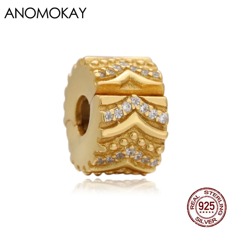 

Anomokay Spring & Autumn Series Gold Color Spacer Locker Charm fit Bracelet & Bangle White Crystal Silver Stopper Beads