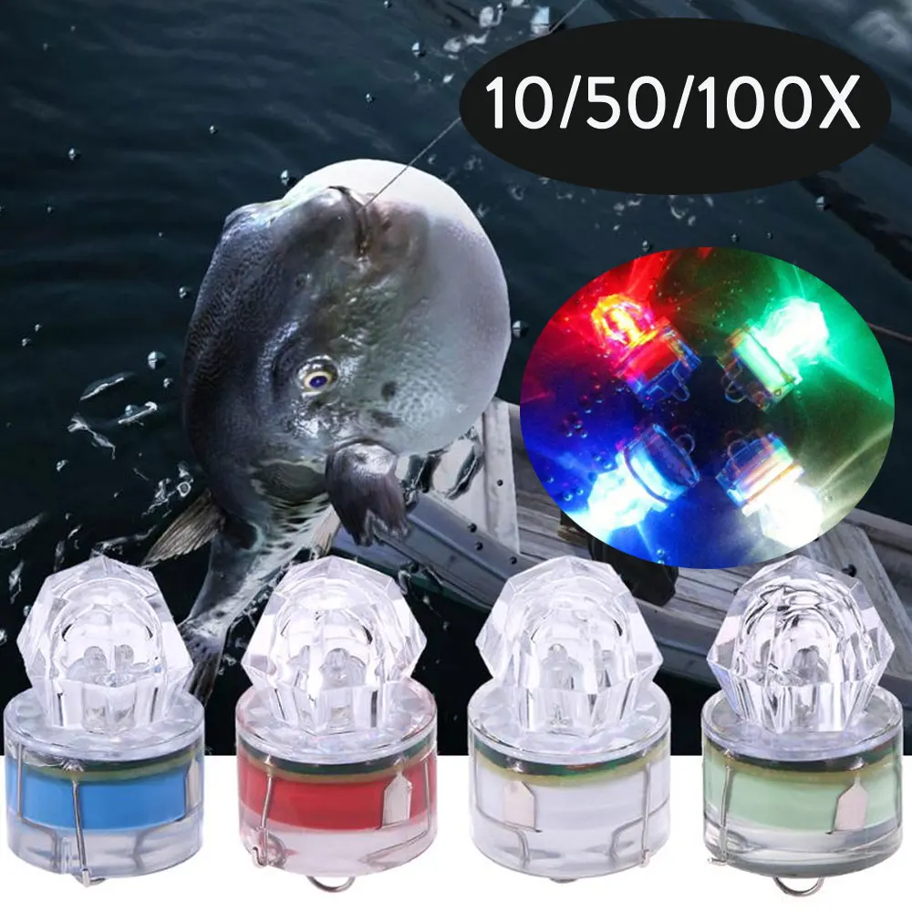 

10/50/100X ABS Mini LED Flash Fishing Light Deep Drop Diamond Underwater Waterproof Squid Strobe Bait Fish Lure Lamps Ligthts