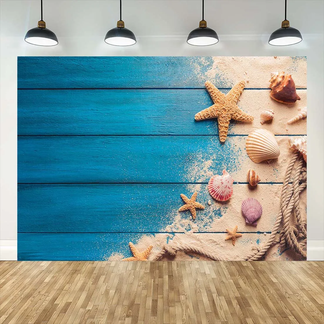 Синяя деревянная доска, морская звезда, песочная ракушка, детские вечерние фотографии, виниловые фотографические фоны для фотостудии