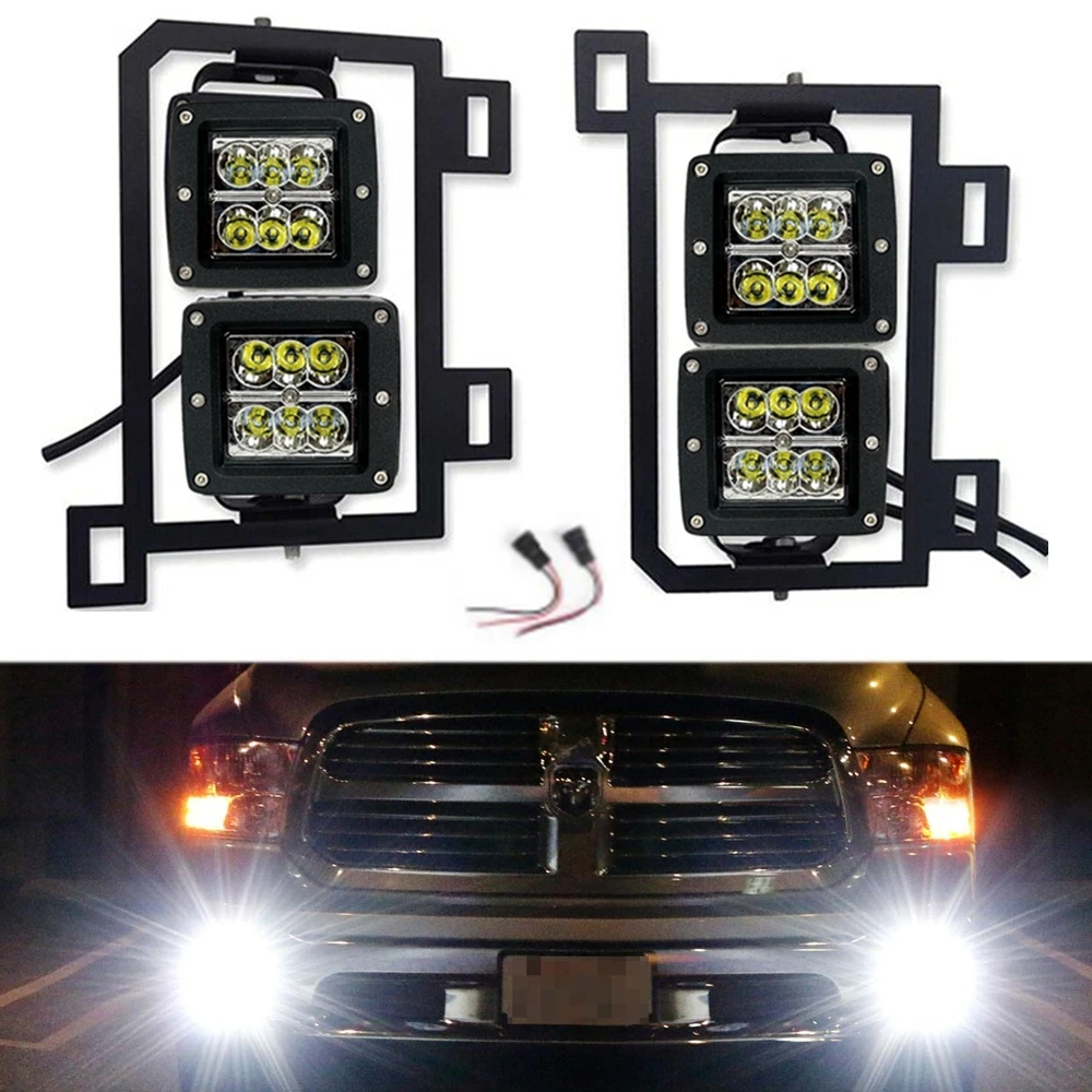 Car Dual LED Pod Lights Fog Lamp Bracket Set For Dodge RAM 1500 2013 2014 2015 2016 2017 2018