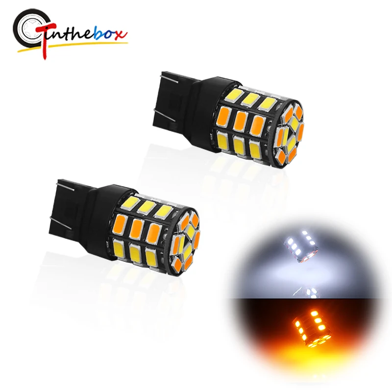 

2pcs Car 12V 7443 7444 T20 W21/5W Dual-color White & Amber LED Bulbs For Car DRL Driving/Parking Lights Front Turn Signal Lights