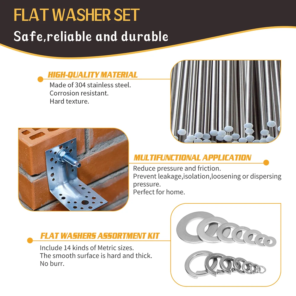 360 Buah Baja Tahan Karat Mesin Cuci Musim Semi Datar M2.5 M3 M4 M5 M6 M8 M10 Kunci Split Elastis Segel Gasket Bermacam-macam Kotak