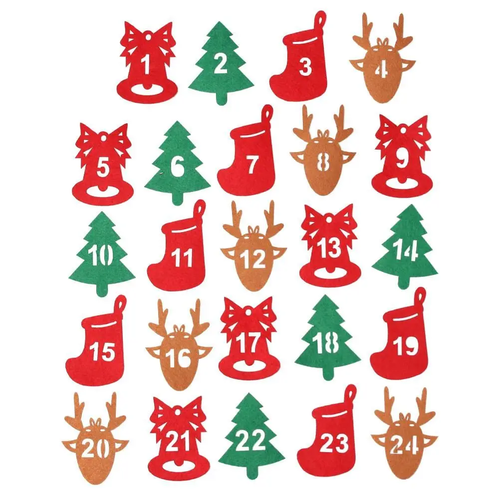 24Pcs/Bag Merry Christmas Advent Calendar 24 Number Felt Countdown Calendar Sticker Xmas Decor DIY Gift Packing Label