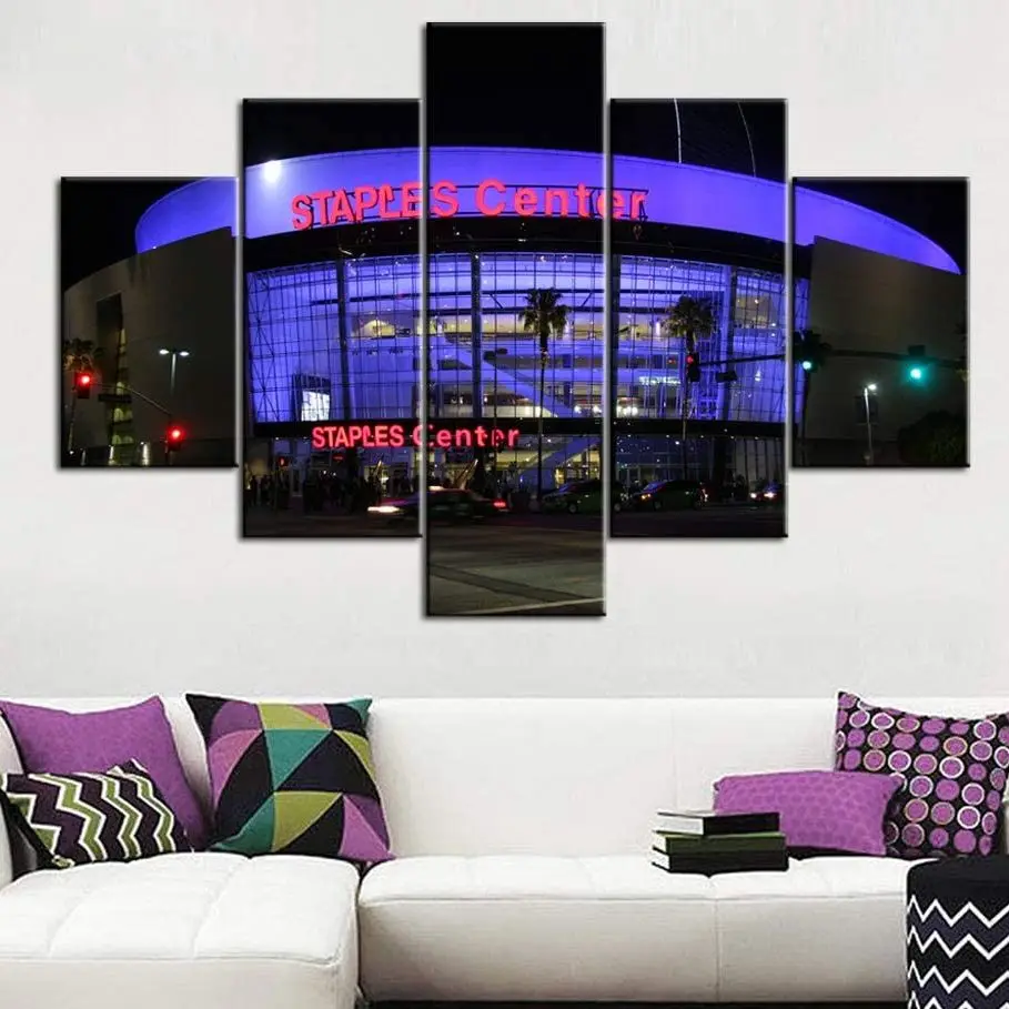 Unframed 5 Panel Sports Gym Staples Center Night Landspace Pictures Wall Art Home Decor Posters Canvas Paintings for Living Room