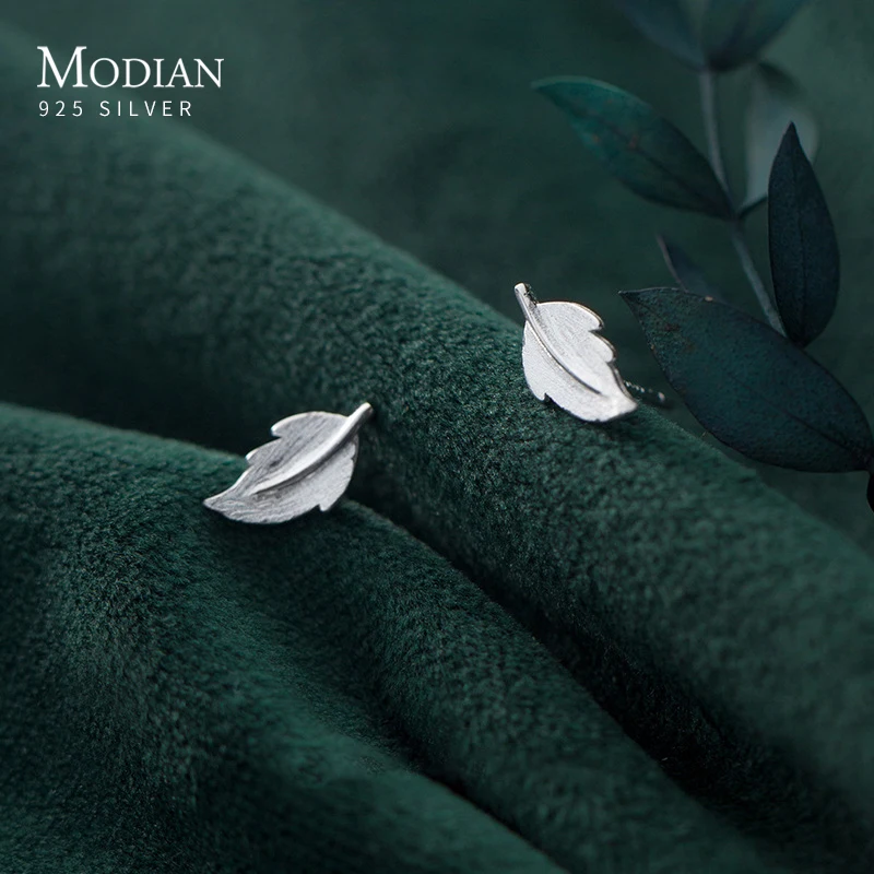 Modian Genuine 925 Sterling Silver Minimalist Leaves Anti-Allergy Stud Earring for Women Fashion Ear Pin Fine Jewelry Kids Gift