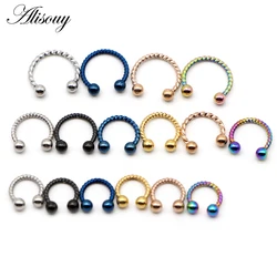 Alisouy 1pc 16G 6/8/10mm Twist Ball Horseshoe Fake Nose Ring C Clip BCR Septum Lip Piercing Falso Nose Rings Hoop For Women Men