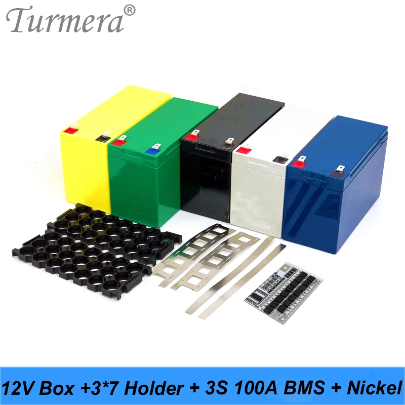 Turmera 12V 7Ah to 21Ah Battery Storage Box 3X7 18650 Holder 3S 100A BMS with Welding Nickel Use in Motorcycle Replace Lead-Acid