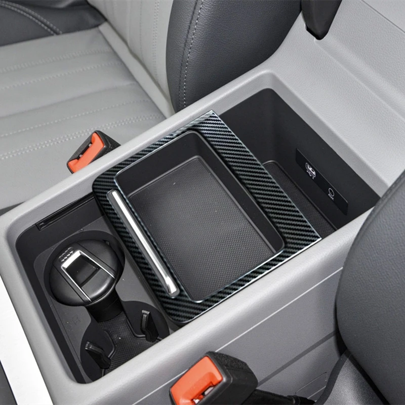 Stainless Steel Car Console Storage Box Frame Decoration Sticker Trim For Audi Q5 FY 2018-2022 Carbon Pattern Interior Accessory