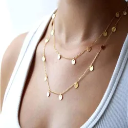 Fashion Double Layer Coin Necklace Bohemia Gold Color Round Sequins Choker Necklace Pendant On Neck Chain Jewelry