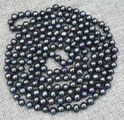 New 7-8mm Black real akoya Tahiti Cultured Pearl Necklace 48inch AA+