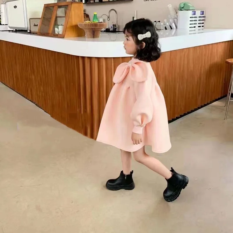 Baby Girl Princess Big Bow Dress Long Sleeve Infant Toddler Girl Vintage Vestido Party Pageant Birthday Baby Clothes 1-10Y