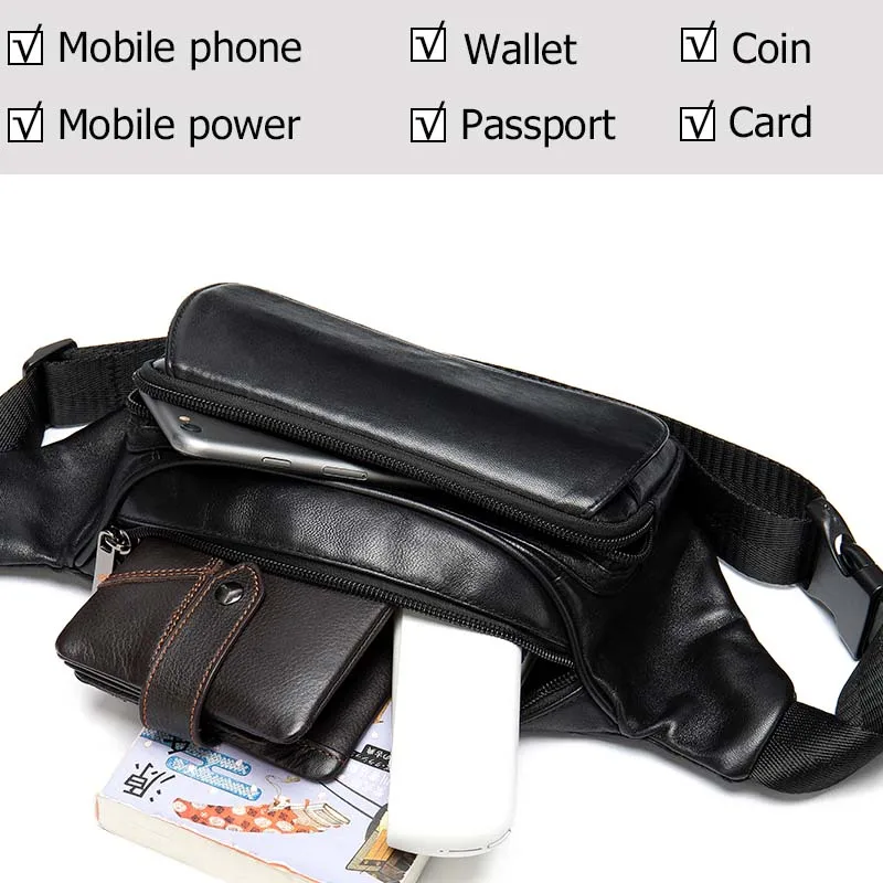 WESTAL Sheep Genuine Leather Men\'s Waist Bags Belt Men Waist Pack Male Fanny Pack Black Small Hip/Bum Bag Leather Waist Bag 8917