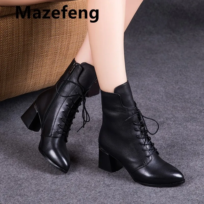 GOOHOJIO Boots Women Motorcycle Shoes Platforms Ankle Boots Wedges Female Lace Up Platforms Leather Oxford Shoe Woman High Heels