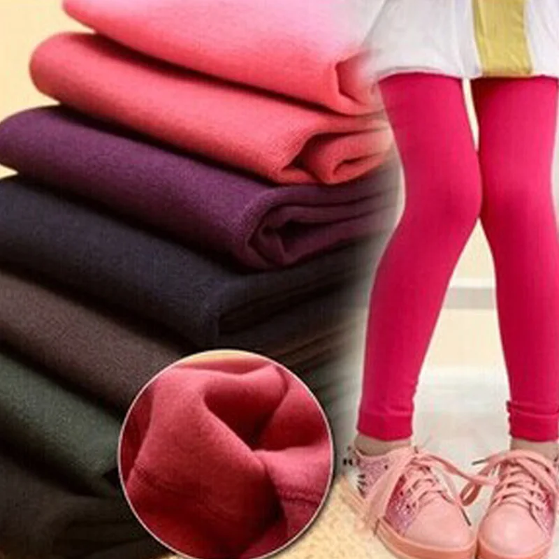 Autumn Winter Baby Girls Leggings Fleece Warm Candy Color Leggings For Girl Fashion Kids Pants Girls Clothing 3-9 Year Old