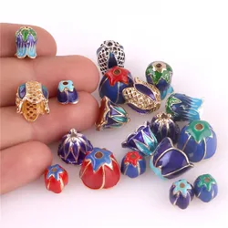 2pcs Enamel Inlay Blue Red Cloisonne End Cap Beads For Crimp Spacer Bead Tassel Cap Bracelet Fashion Jewelry Findings