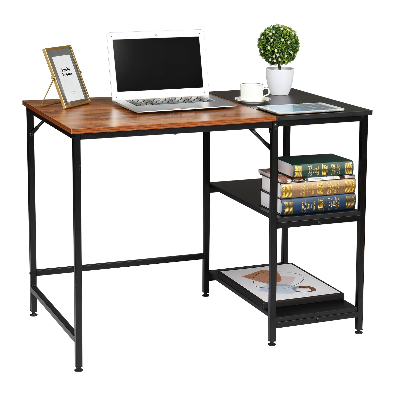 Desktop Computer Desk Study Table Office Table FCH  Retro Color Black Particleboard Paste Triamine Stitching Computer Desk