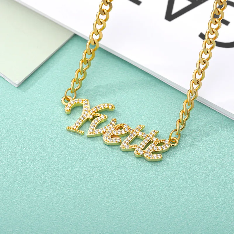 Imagem -02 - Dainty Colar de Cristal de Zircônia Colar Personalizado com Nome para Mulheres Placa de Identificação Personalizada Joias com Faixa de Zircônia Joias para Casal