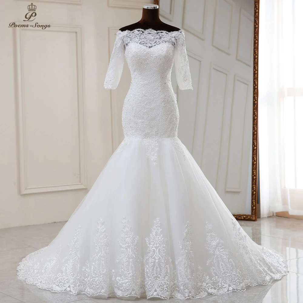 Real photo New Elegant Half sleeve mermaid wedding dress2020 marriage dress robe de mariee vestido de noiva sereia wedding gowns