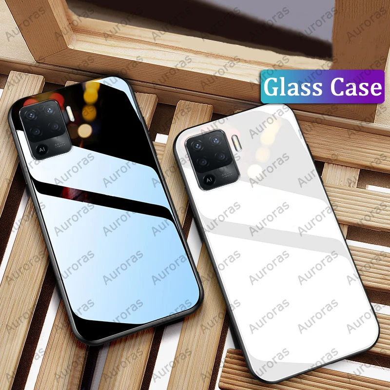 Auroras For OPPO Reno5 Lite Case Tempered Glass Hard Back Cover For Reno 5 Lite Case Shockproof Coques Fundas Case