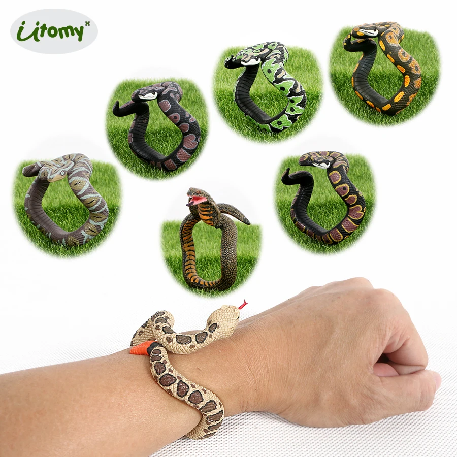 Pulsera de serpiente de cascabel con forma de pitón para niños, juguete de simulación de cobras, figura de modelo animal, regalo divertido educativo para fiesta de Halloween