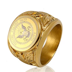 In Stainless Steel Gold USA Military Ring Badge Eagle MARINE CORPS US ARMY United States Gift For Men