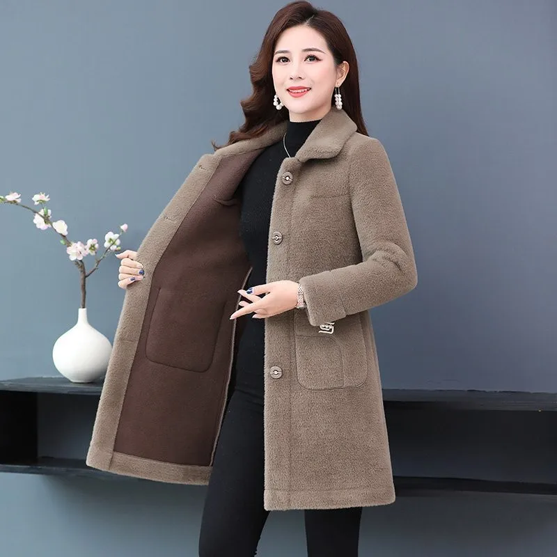 UHYTGF mamma di mezza età autunno inverno giacca qualità visone pile Casual cappotto di pelliccia caldo donna 5XL capispalla taglie forti Jaqueta 2282