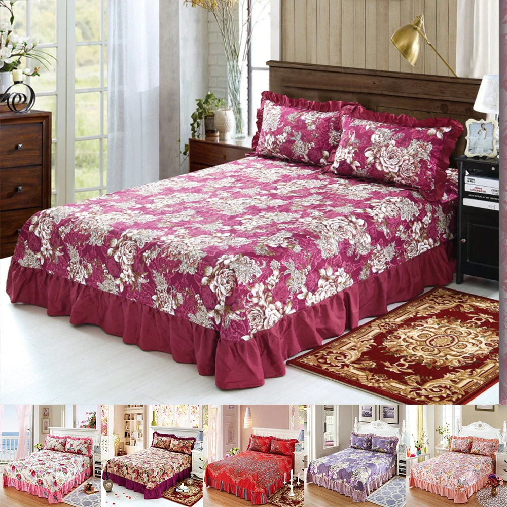 

Luxury Bed Skirt Sheet with Ruffle Wedding Bedspreads Print Sheet Mattress Cover 1pc Bed Spreads King Size No Free Pillowcase