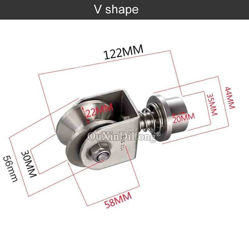 1PCS 304 Stainless Steel Spring Universal Bearing Track Pulley U Type V Type H Groove Pulley Lifting Sliding Door Wheels GF580