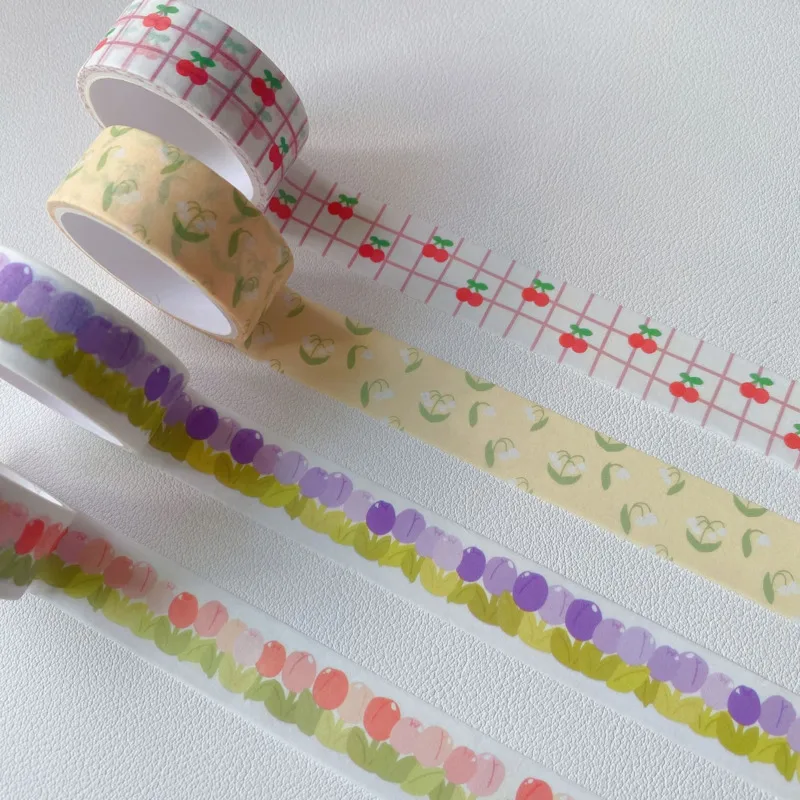 1Pc Girly Heart Tulip Plaid Washi Tape Scrapbooking DIY Journal Cute Cherry Planner Masking Tape Paper Diary Stationery Sticker