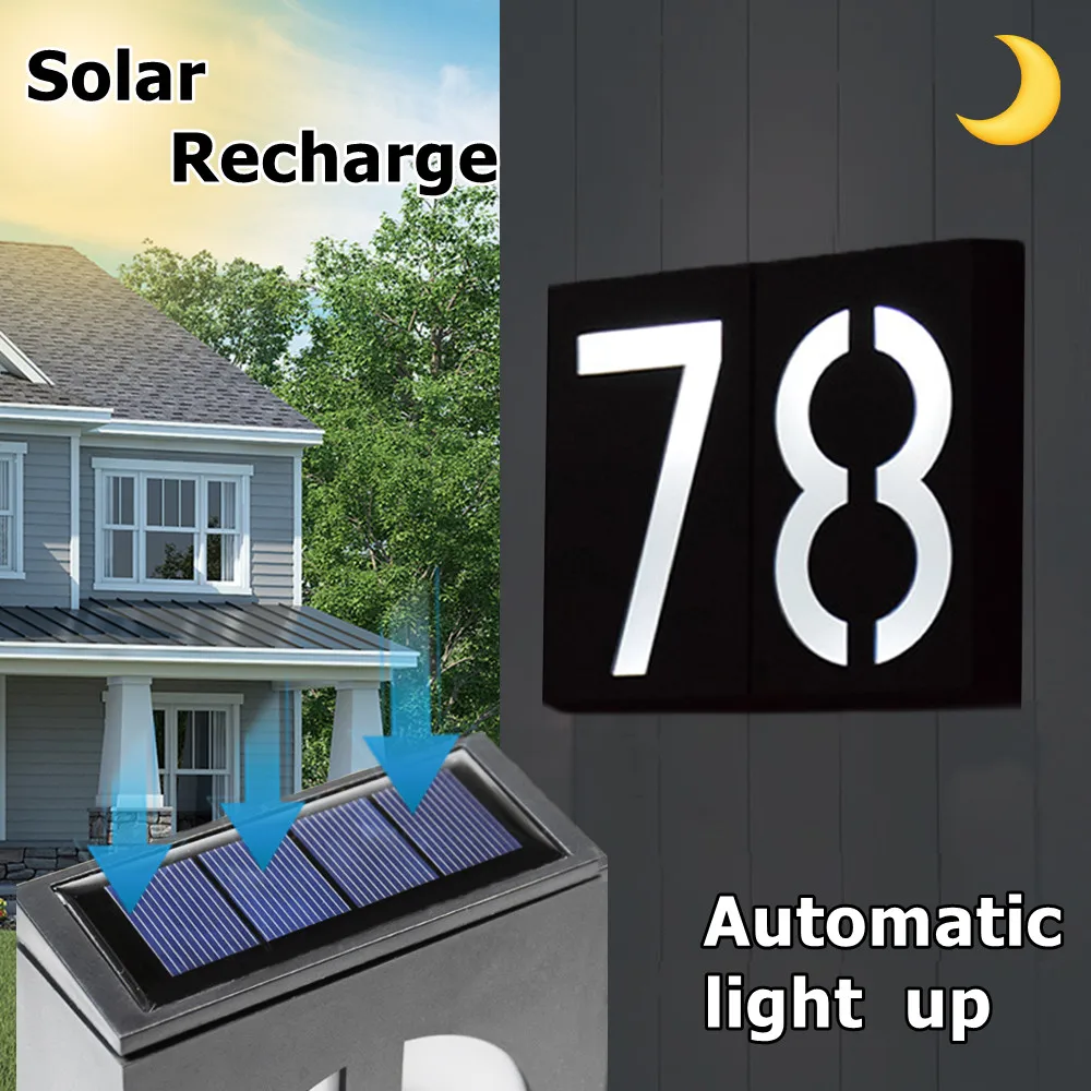 House Number Outdoor Solar Plate LED Door Numbers Signs Solar Number Outdoor Lighting Rechargeable House Number Light