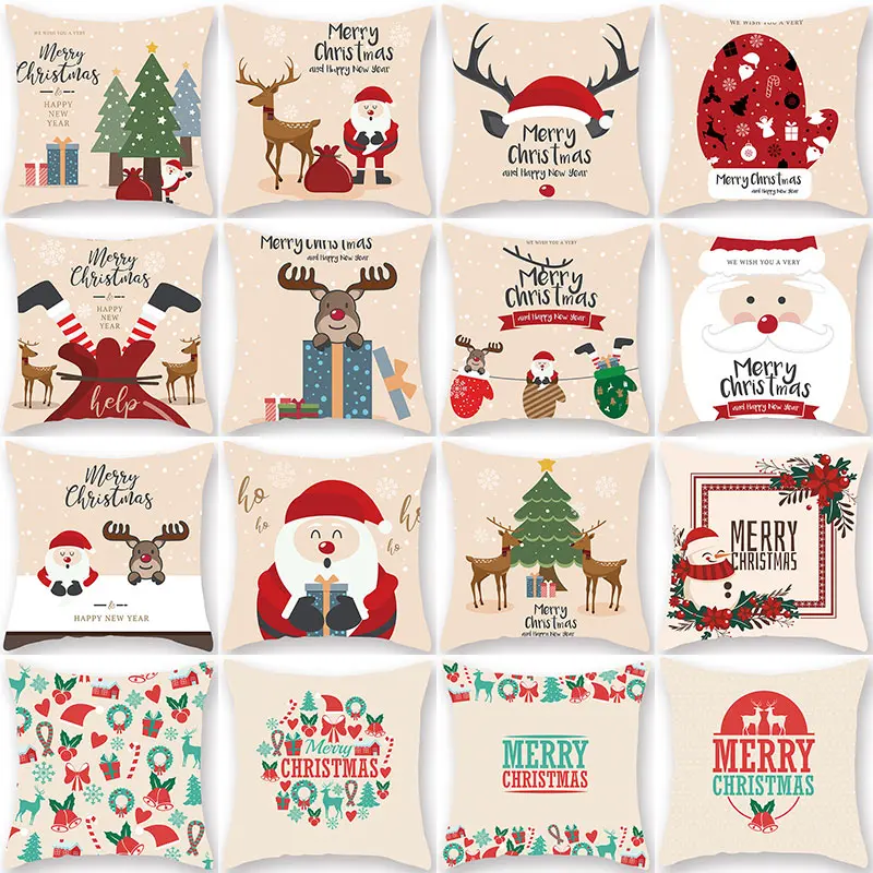 1Pcs Christmas Tree Deer Santa Claus Pattern 45*45cm Polyester Cushion Cover Decorative Sofa Car Home Decor Pillowcover 40982