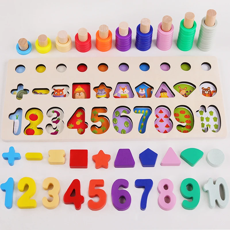 

Toddler Toys 3d Puzzles Logarithmic Board Educational Games 1-10 Geometry Jigsaw Puzzles Montessori Wood Toys for Children Gift